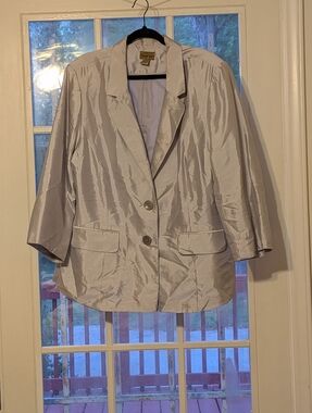 Midnight Velvet Silver-Gray Women's Two-Button Silk-Blend Blazer